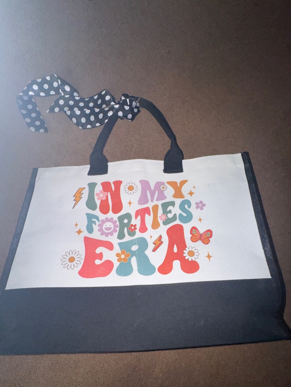 Vintage-Style "In My Forties Era" Canvas Tote Bag - White and Black
